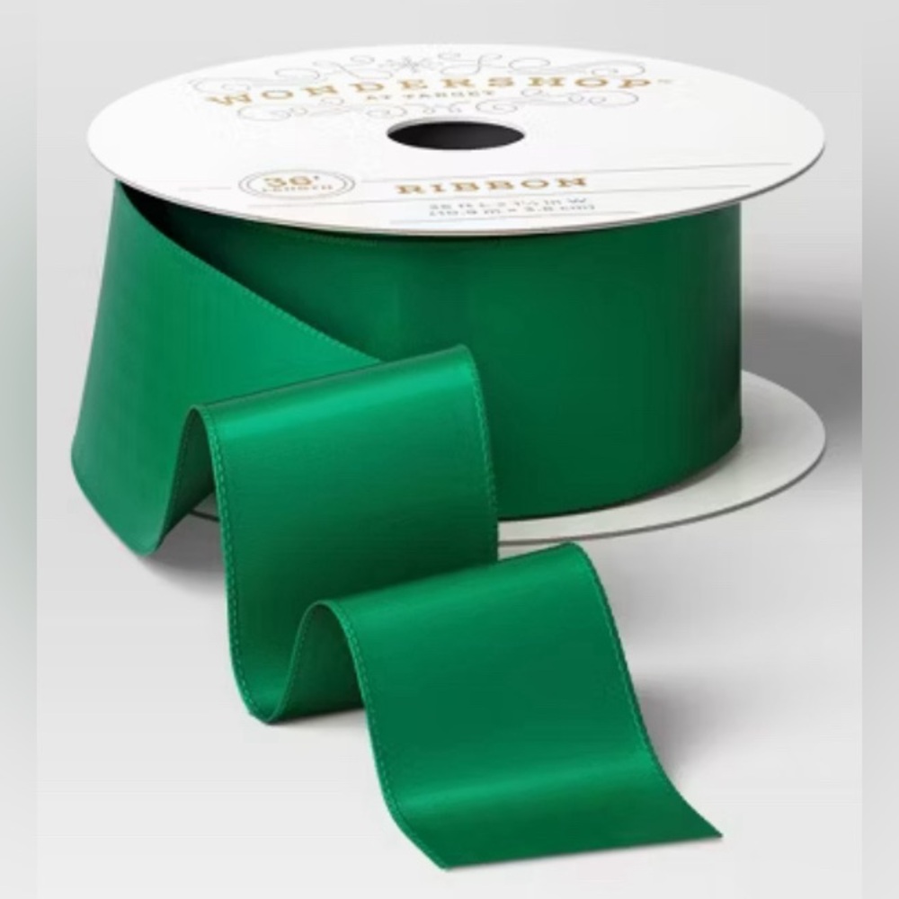 New 1.5" Satin Fabric Christmas Ribbon 36' Bright Green - Wondershop